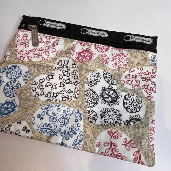 LeSportsSac | Vintage Deluxe Crossbody Shoulder Satchel Hearts Flowers + Pouch - Picture 9 of 10